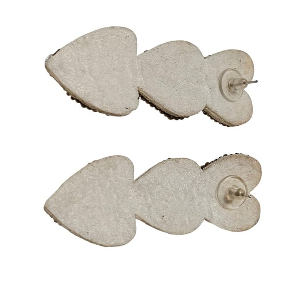 Handmade Beaded Heart Drop Earrings Pink Gold White Fashion Jewelry Love Fun - Picture 3 of 4